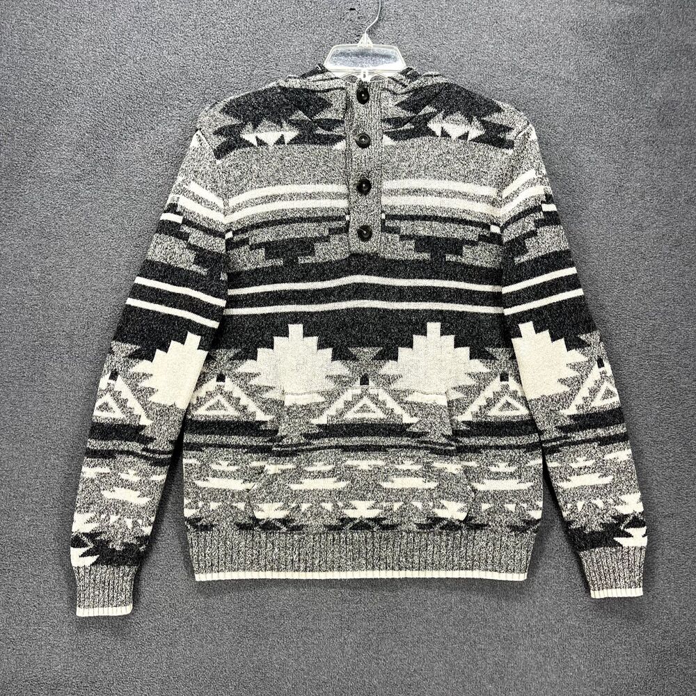 American Eagle Sweater Men's Medium Fair‎ Isle Hooded Southwestern button henley